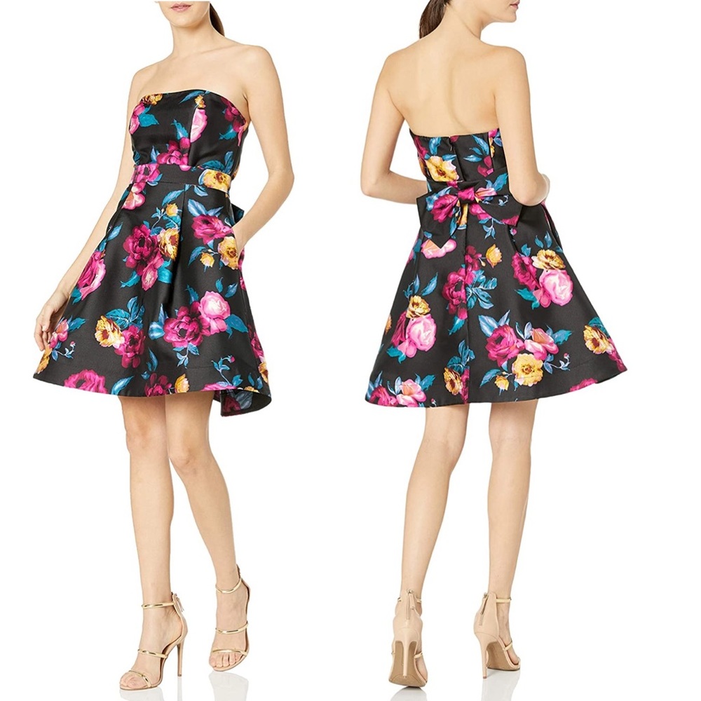 BETSEY JOHNSON Strapless Bow-back Fit & Flare Dres